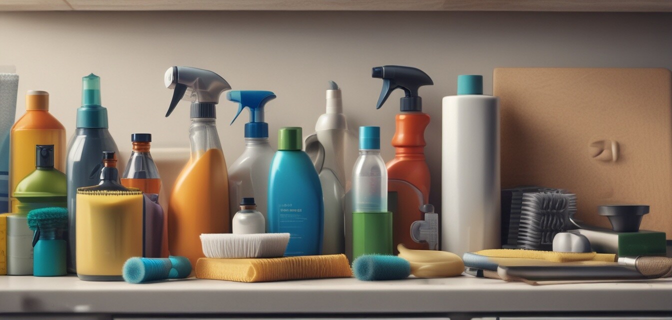 Cleaning supplies on kitchen counter